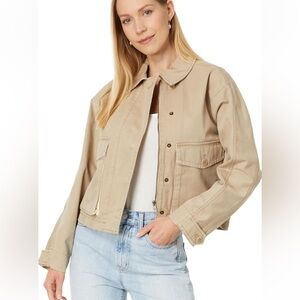 Madewell Women's Utility denim cropped cargo jacket in Tan size extra large